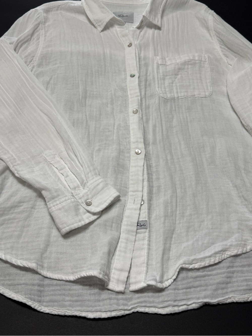 Rails Ellis White Gauze Cotton Button Front Shirt XL Oversized Long Sleeves Boho - Picture 7 of 12